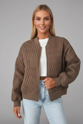 Quilted Bomber Jacket-outerwear > bomber jacket-Laventaire-Dark Brown-S-Laventaire
