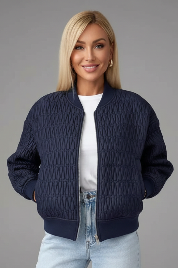 Quilted Bomber Jacket-outerwear > bomber jacket-Laventaire-Navy Blue-S-Laventaire