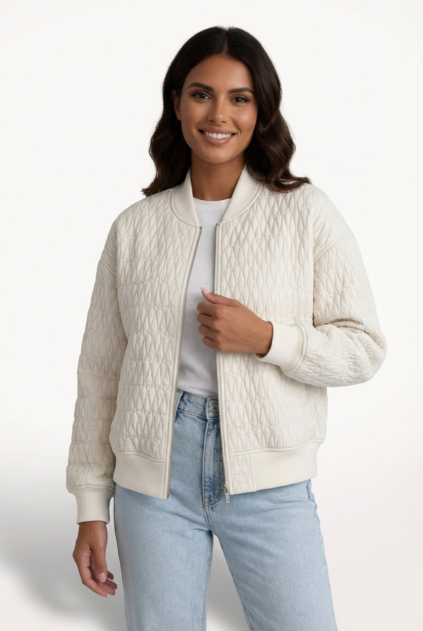Quilted Bomber Jacket-outerwear > bomber jacket-Laventaire-White-S-Laventaire