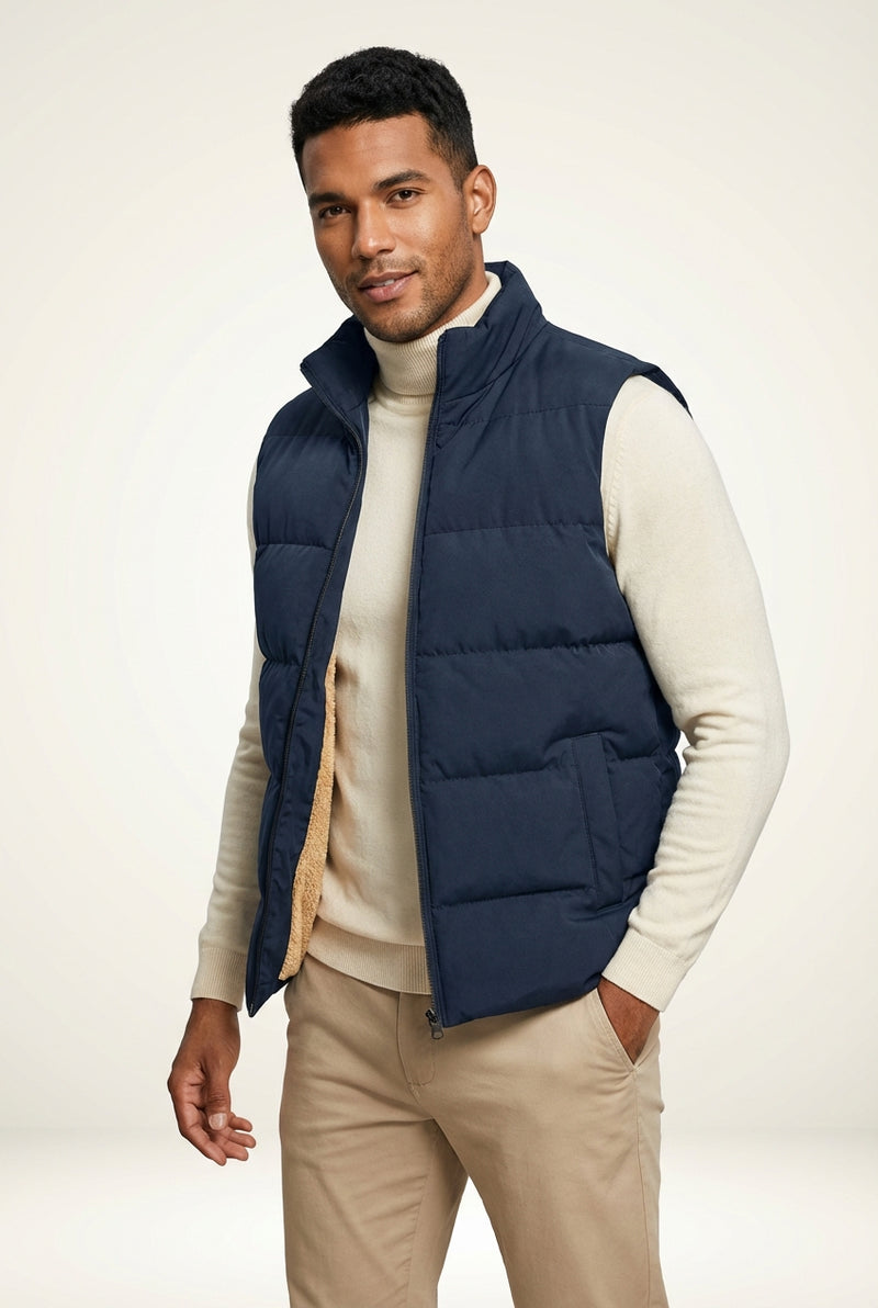 Quilted Puffer Vest-outerwear > vests > puffer vests-Laventaire-Navy Blue-M-Laventaire