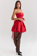 Red Strapless Mini Cocktail Dress-dresses > cocktail dresses > strapless cocktail dresses-Laventaire-Laventaire