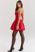 Red Strapless Mini Cocktail Dress-dresses > cocktail dresses > strapless cocktail dresses-Laventaire-Laventaire