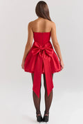Red Strapless Mini Cocktail Dress-dresses > cocktail dresses > strapless cocktail dresses-Laventaire-Laventaire