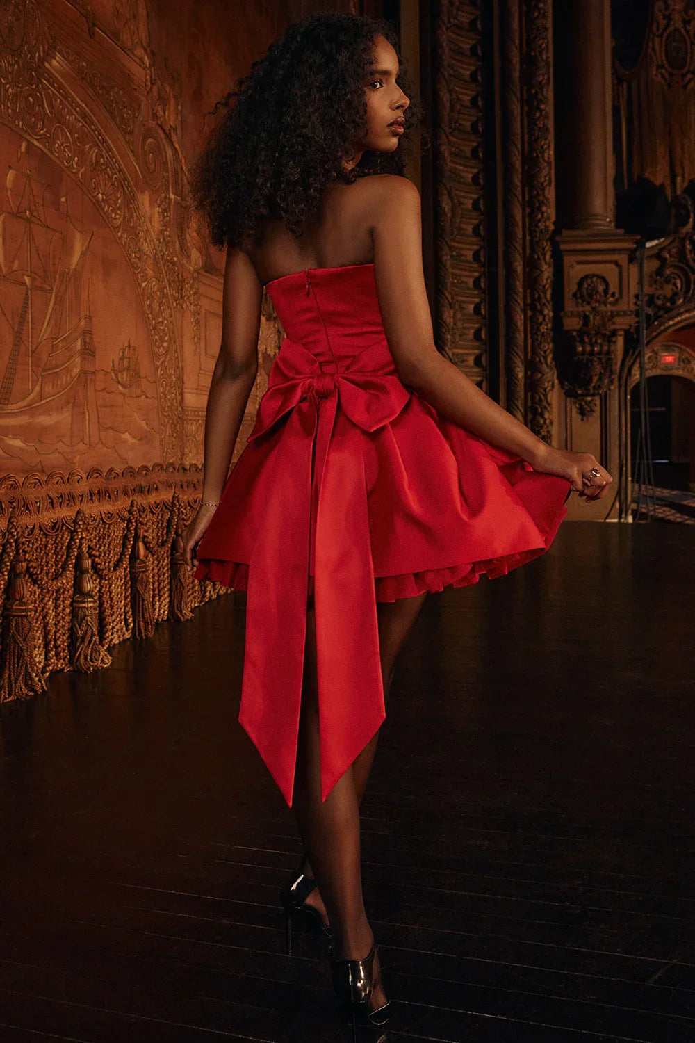 Red Strapless Mini Cocktail Dress-dresses > cocktail dresses > strapless cocktail dresses-Laventaire-Laventaire
