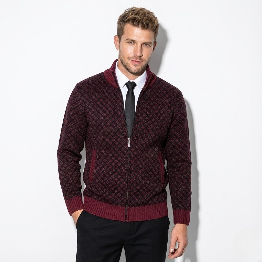 Regular Fit Cardigan-men's outerwear > cardigan-Laventaire-Burgundy-S-Laventaire