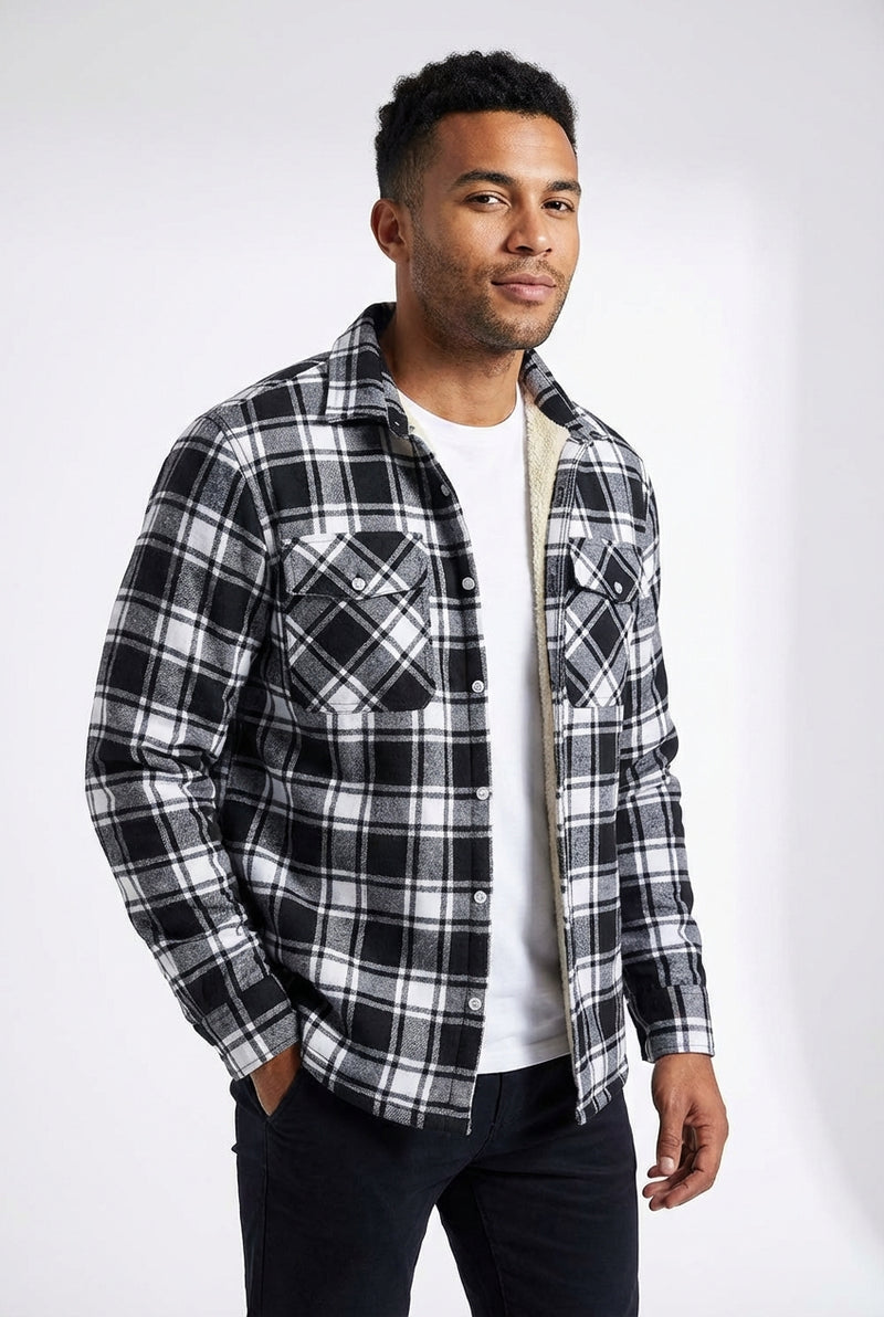 Regular Fit Checkered Jacket-jackets > checkered jacket-Laventaire-Black-S-Laventaire