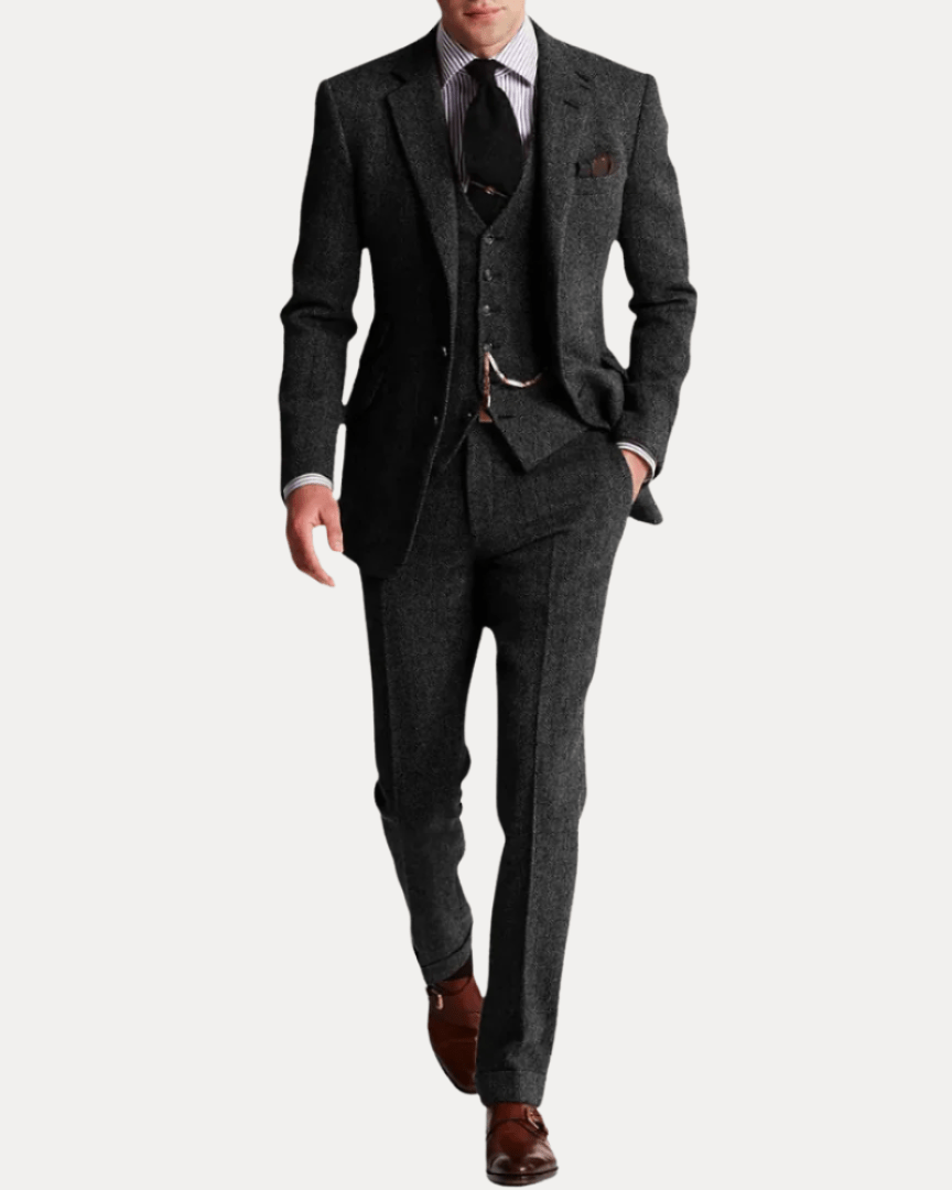 Regular Fit Three-Piece Suit-suits > three-piece suit-Laventaire-Black-S-Laventaire
