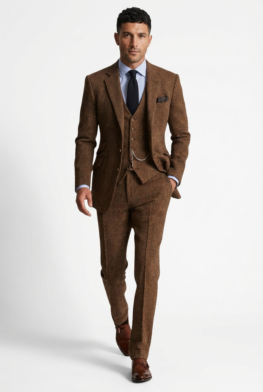 Regular Fit Three-Piece Suit-suits > three-piece suit-Laventaire-Brown-S-Laventaire