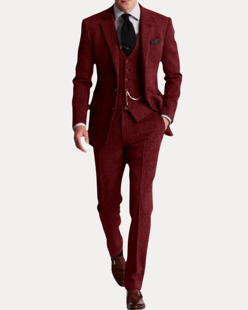 Regular Fit Three-Piece Suit-suits > three-piece suit-Laventaire-Burgundy-S-Laventaire