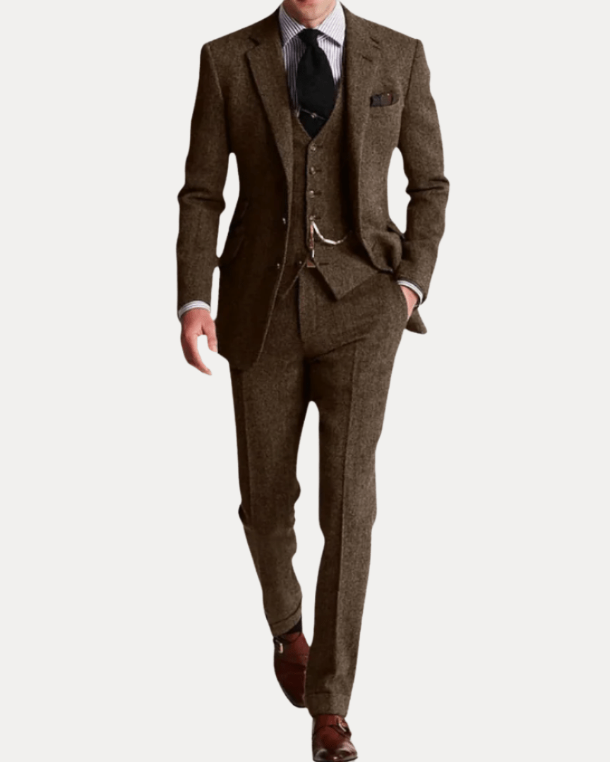 Regular Fit Three-Piece Suit-suits > three-piece suit-Laventaire-Dark Brown-S-Laventaire