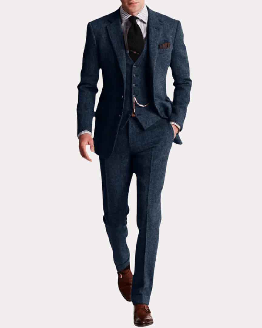 Regular Fit Three-Piece Suit-suits > three-piece suit-Laventaire-Navy Blue-S-Laventaire