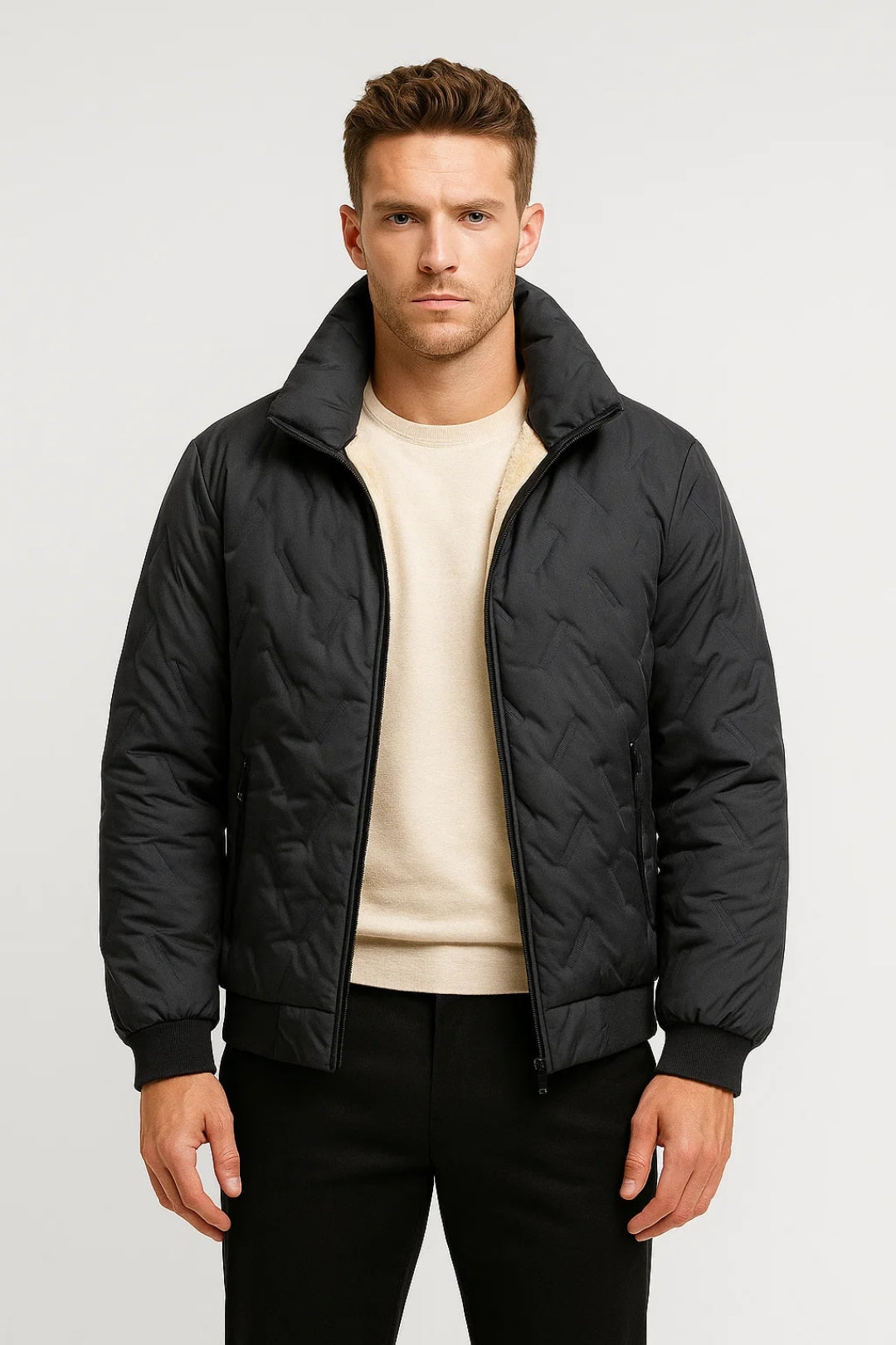 Regular Fit Winter Jacket-jackets > quilted jacket-Laventaire-Black-S-Laventaire