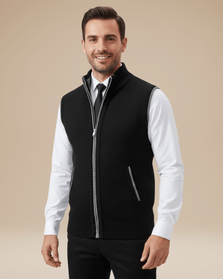 Regular Fit Zip Vest-menswear > vests > knitted vests-Laventaire-Laventaire