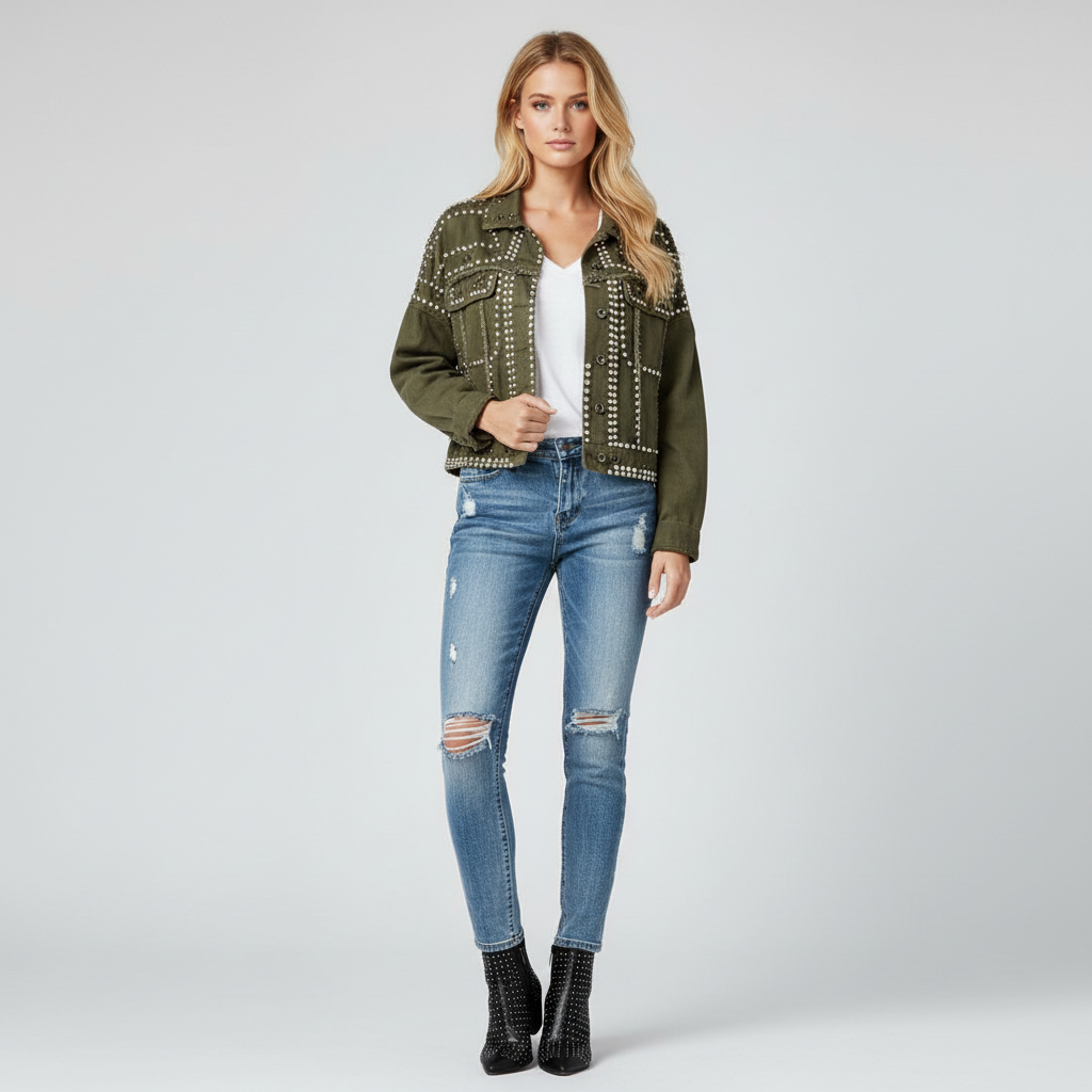 Relax Denim Jacket-jackets > denim jackets-Laventaire-Green-S-Laventaire