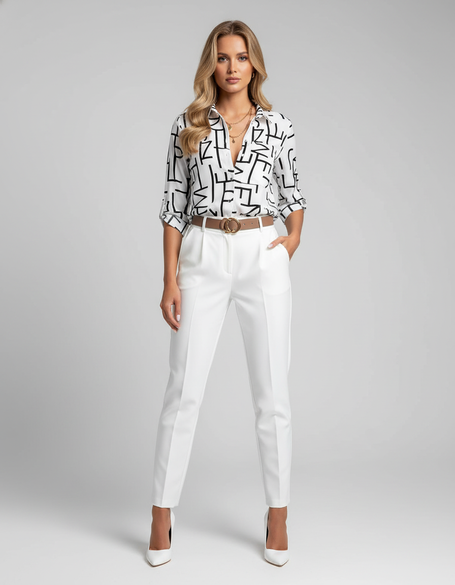 Relaxed Casual Smart Blouse-tops > blouses-Laventaire-White-S-Laventaire