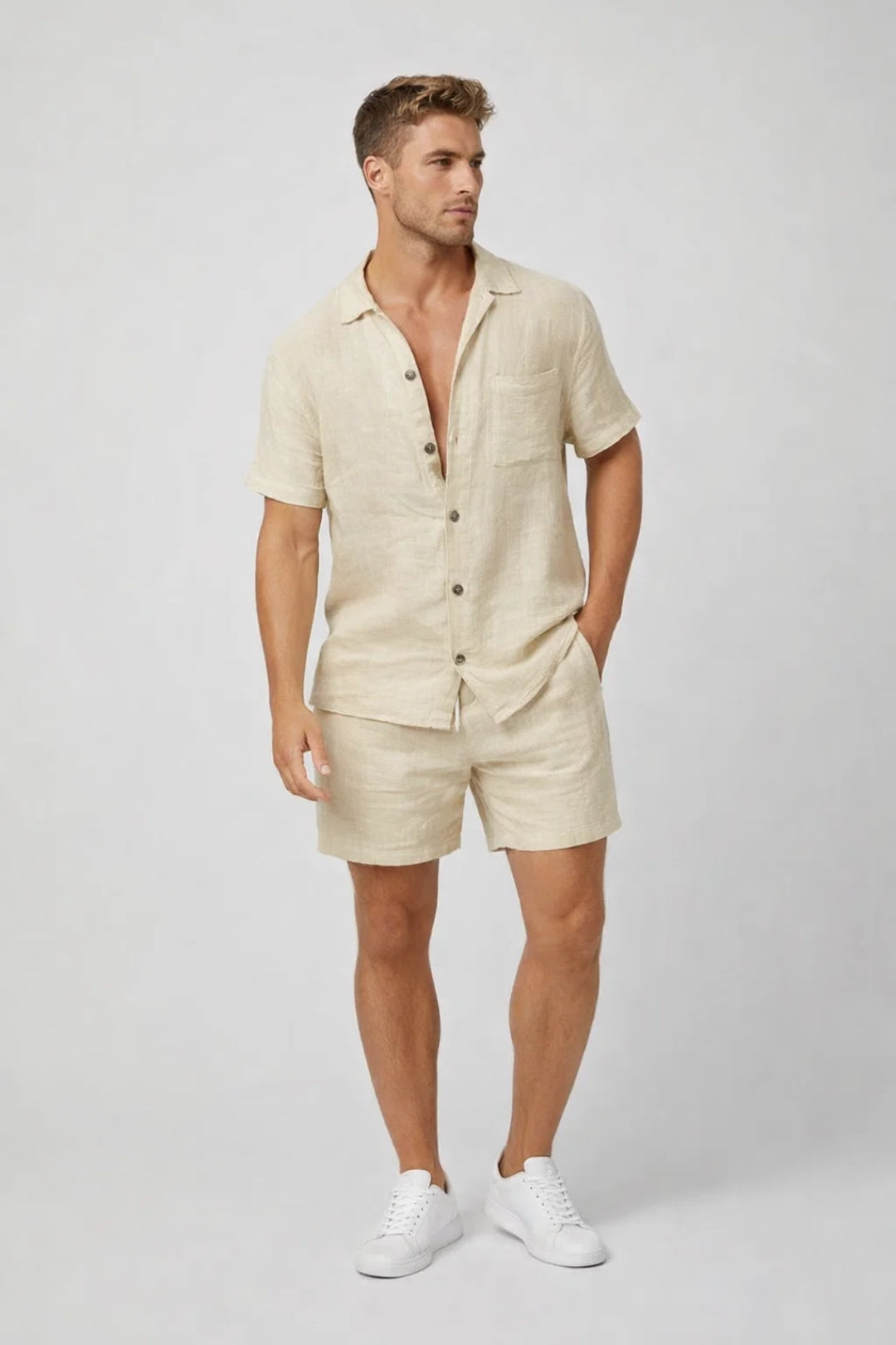 Relaxed Casual Summer Set-men's clothing > sets > summer set-Laventaire-Beige-S-Laventaire