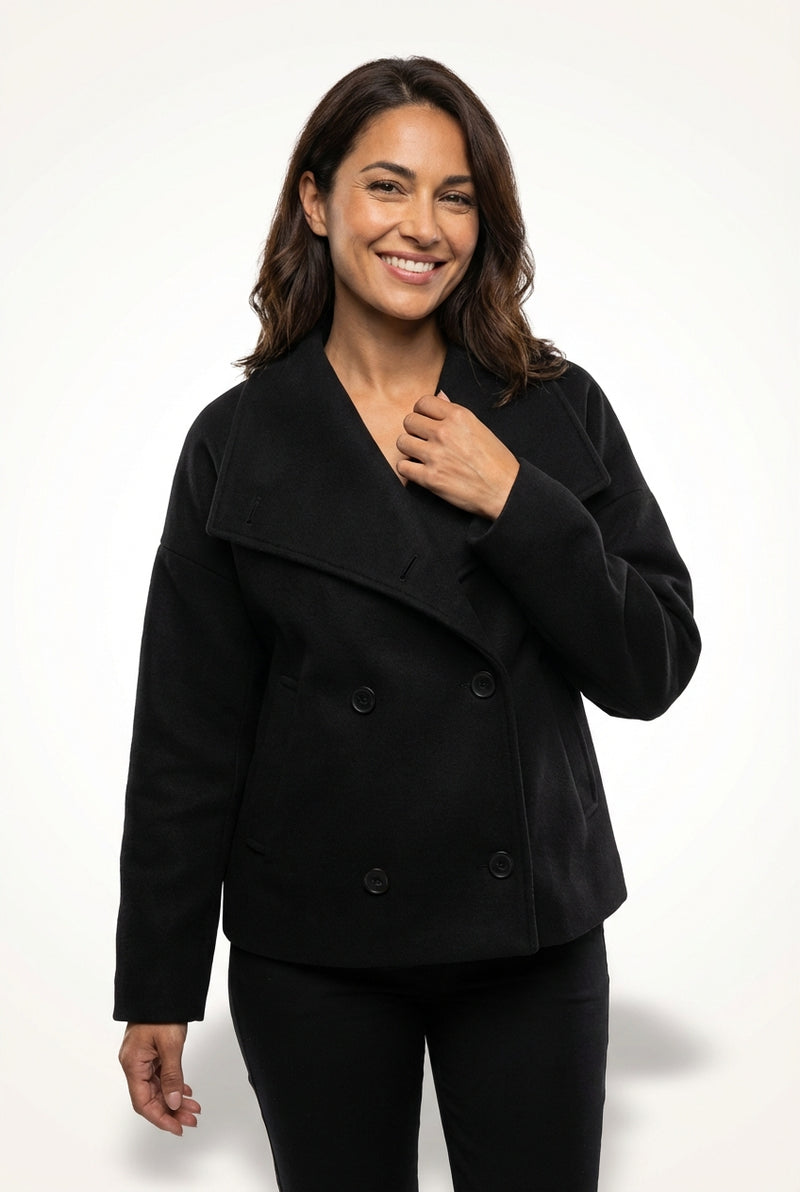 Relaxed Double Breasted Coat-coats > short coats > double breasted coats-Laventaire-Black-XS-Laventaire