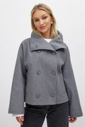 Relaxed Double Breasted Coat-coats > short coats > double breasted coats-Laventaire-Gray-XS-Laventaire