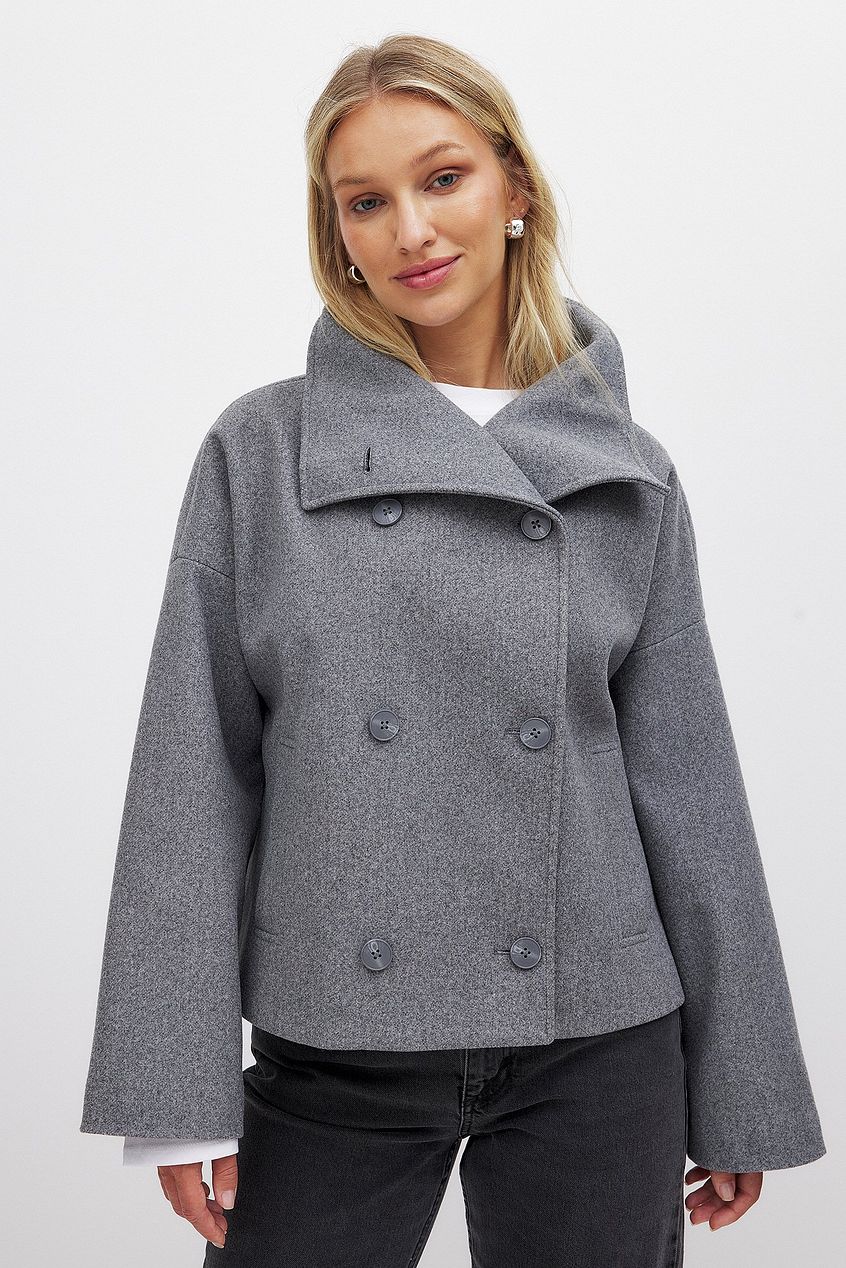 Relaxed Double Breasted Coat-coats > short coats > double breasted coats-Laventaire-Gray-XS-Laventaire