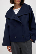 Relaxed Double Breasted Coat-coats > short coats > double breasted coats-Laventaire-Navy Blue-XS-Laventaire
