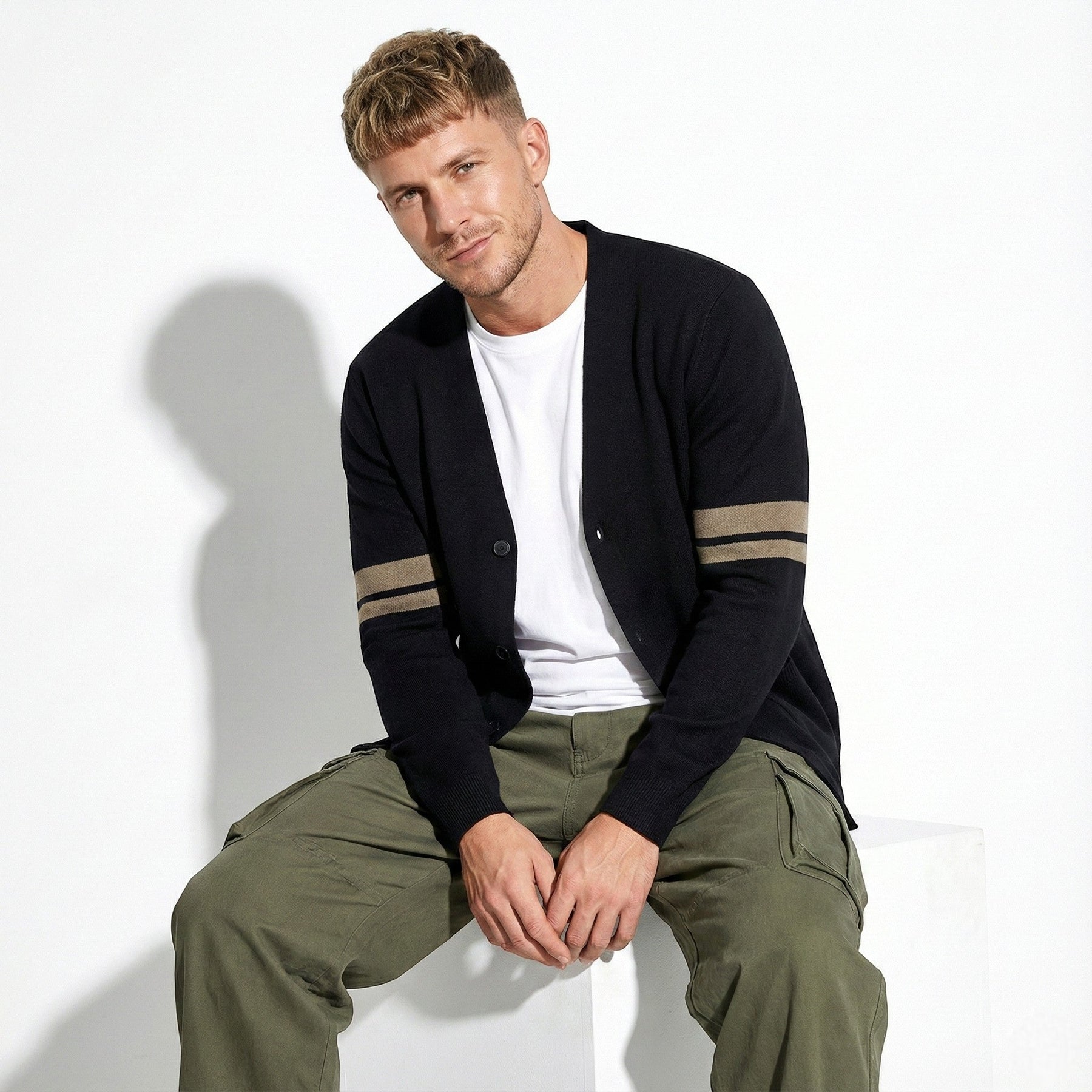 Relaxed Fit Cardigan-cardigans > men's cardigan-Laventaire-Black-S-Laventaire