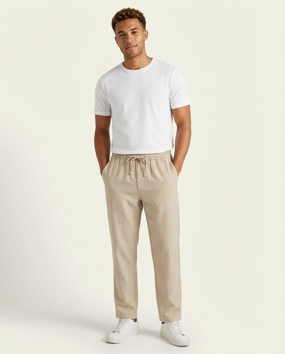 Relaxed Fit Casual Trousers-trousers > casual trousers-Laventaire-Beige-S-Laventaire