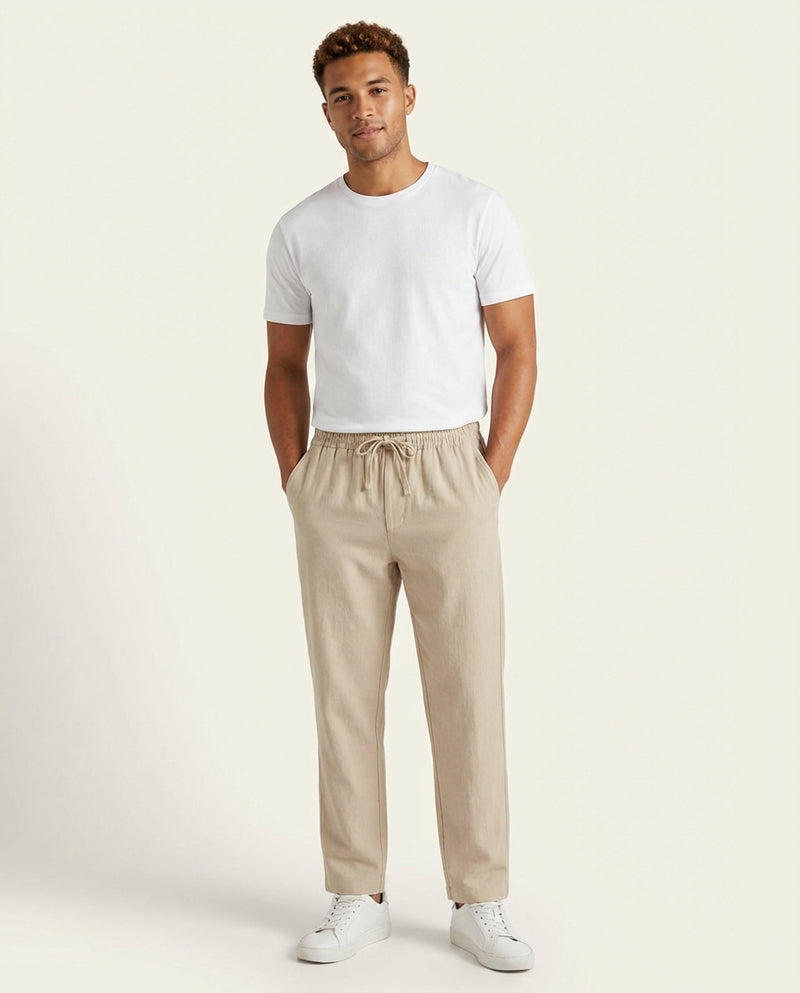 Relaxed Fit Casual Trousers-trousers > casual trousers-Laventaire-Beige-S-Laventaire