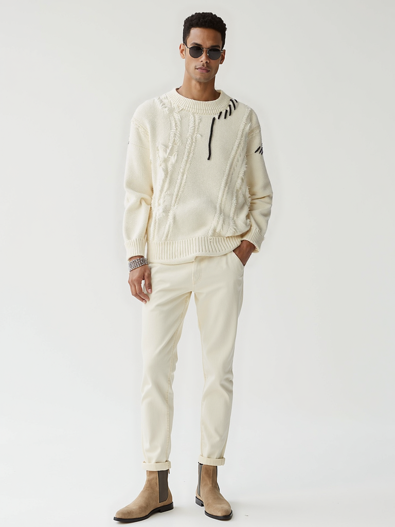 Relaxed Fit Crewneck Sweater-sweaters > crewneck sweater-Laventaire-Laventaire