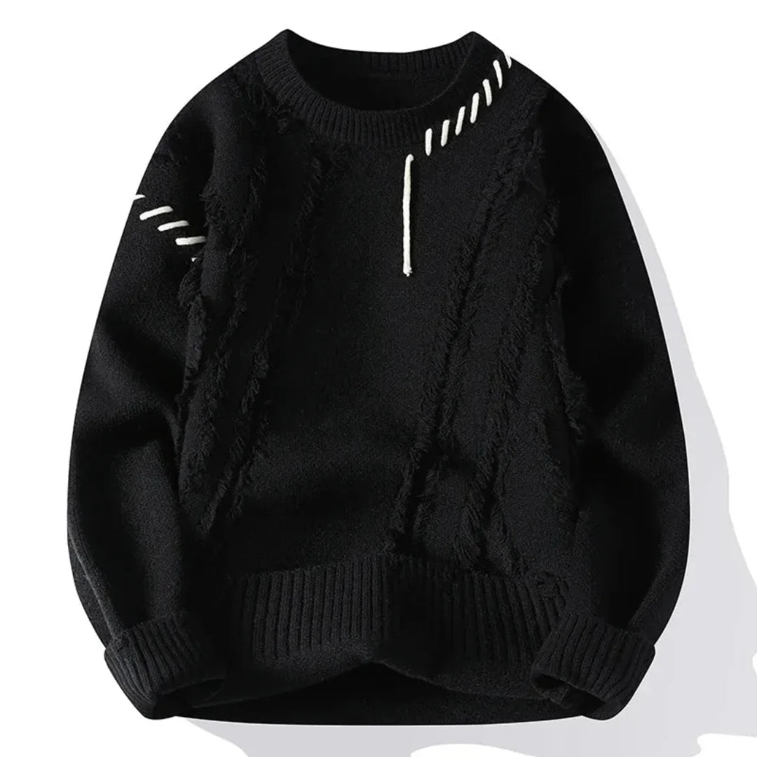 Relaxed Fit Crewneck Sweater-sweaters > crewneck sweater-Laventaire-Black-S-Laventaire