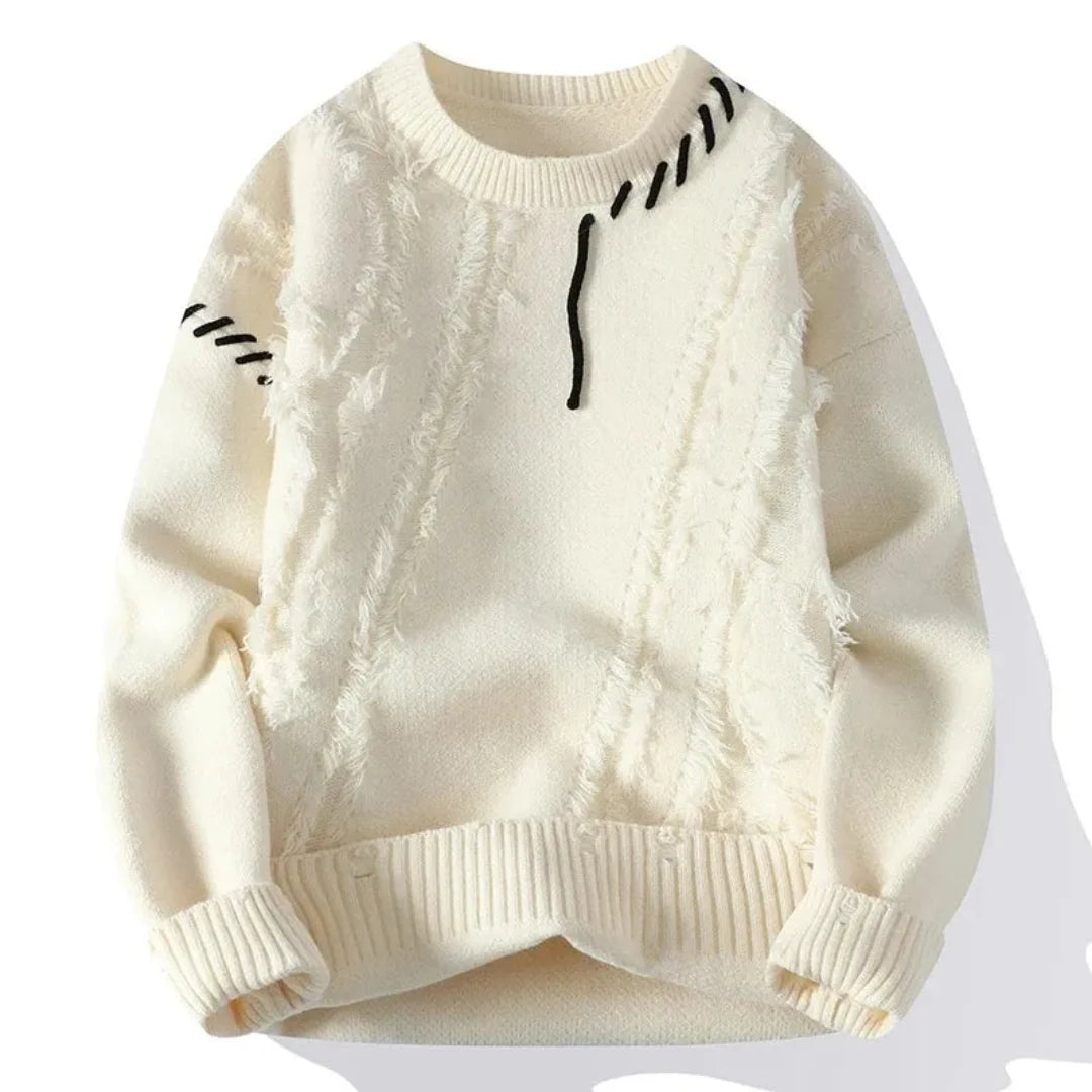 Relaxed Fit Crewneck Sweater-sweaters > crewneck sweater-Laventaire-Cream-S-Laventaire