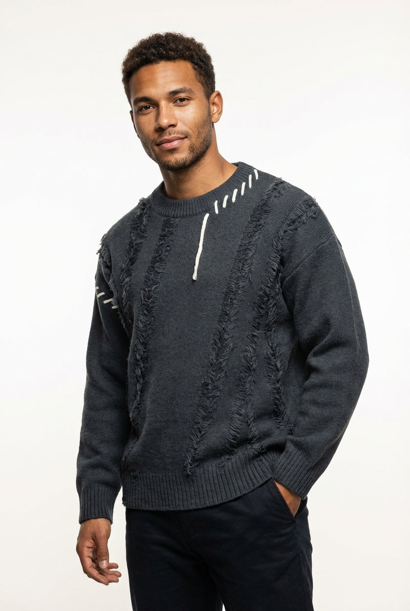 Relaxed Fit Crewneck Sweater-sweaters > crewneck sweater-Laventaire-Dark Gray-S-Laventaire