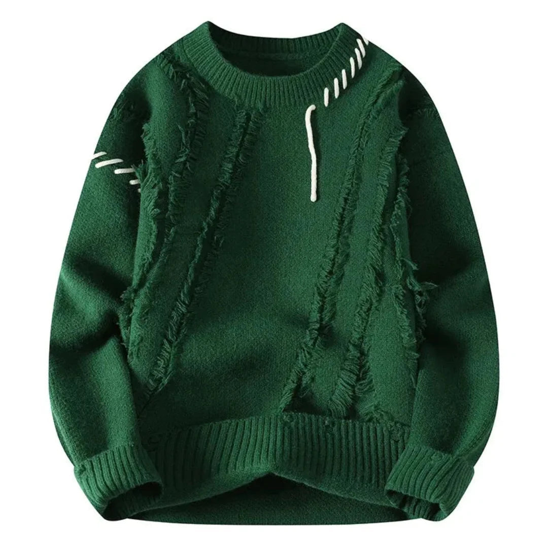 Relaxed Fit Crewneck Sweater-sweaters > crewneck sweater-Laventaire-Dark Green-S-Laventaire