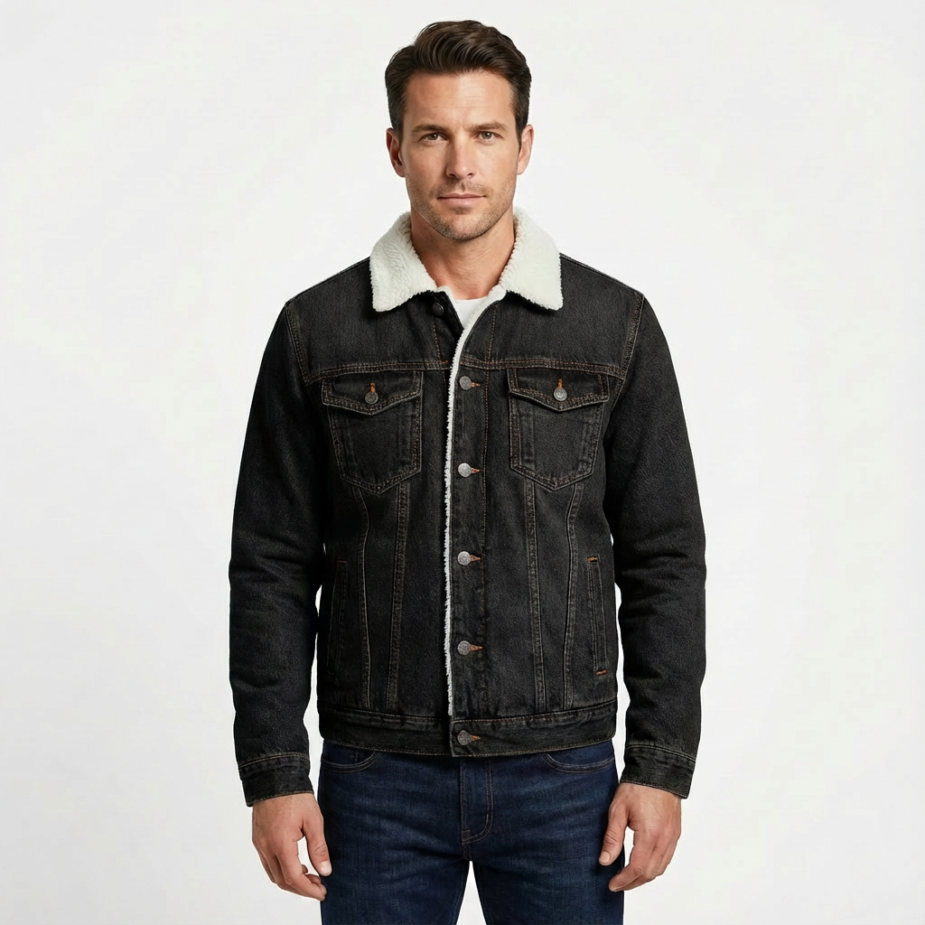 Relaxed Fit Denim Jacket-outerwear > jackets > denim jackets-Laventaire-Black-S-Laventaire