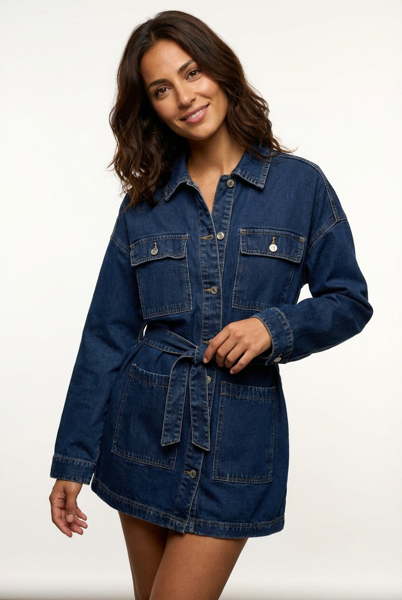 Relaxed Fit Denim Jacket-outerwear > jackets > denim jackets-Laventaire-Dark Denim-XS-Laventaire