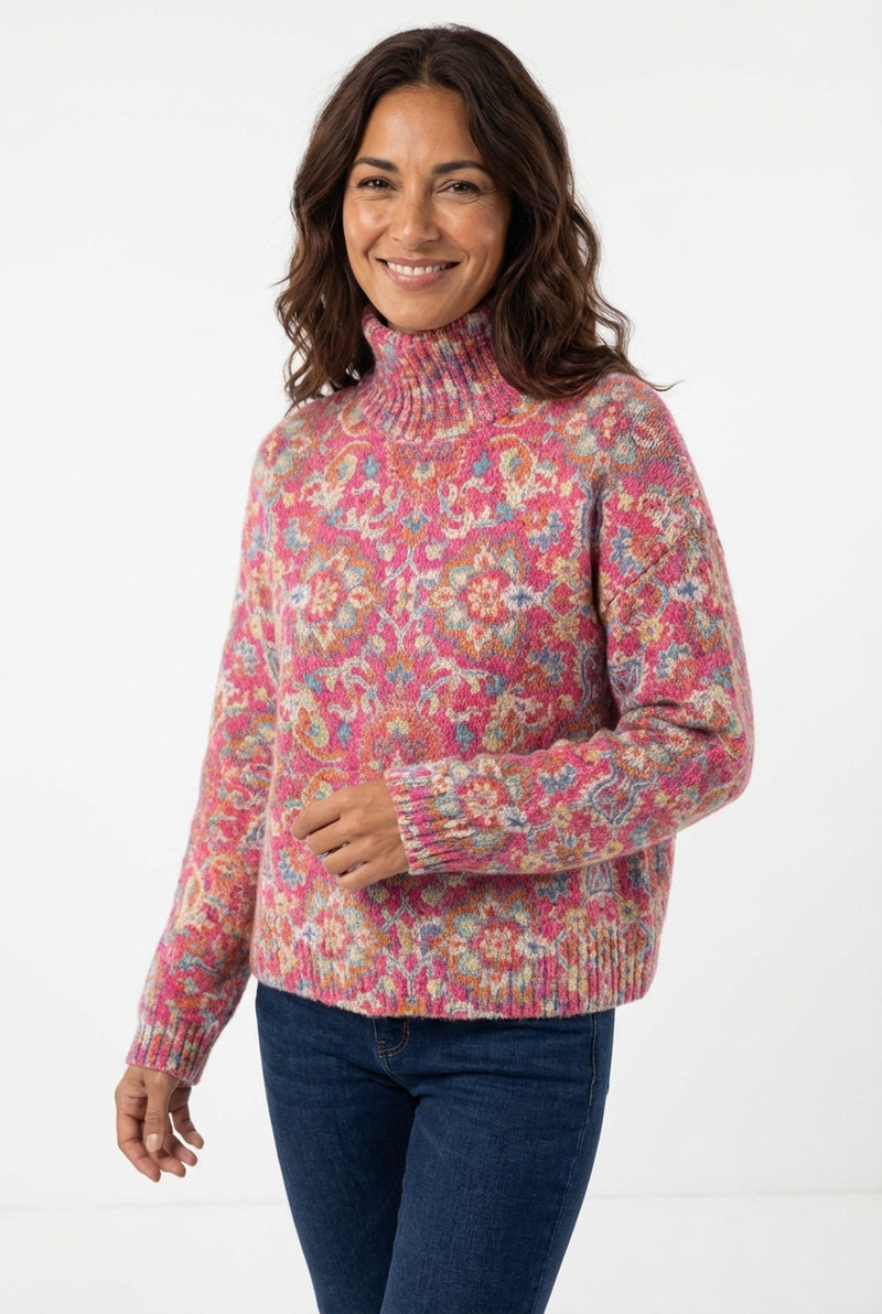 Relaxed Fit Floral Sweater-sweaters > floral sweater-Laventaire-Laventaire