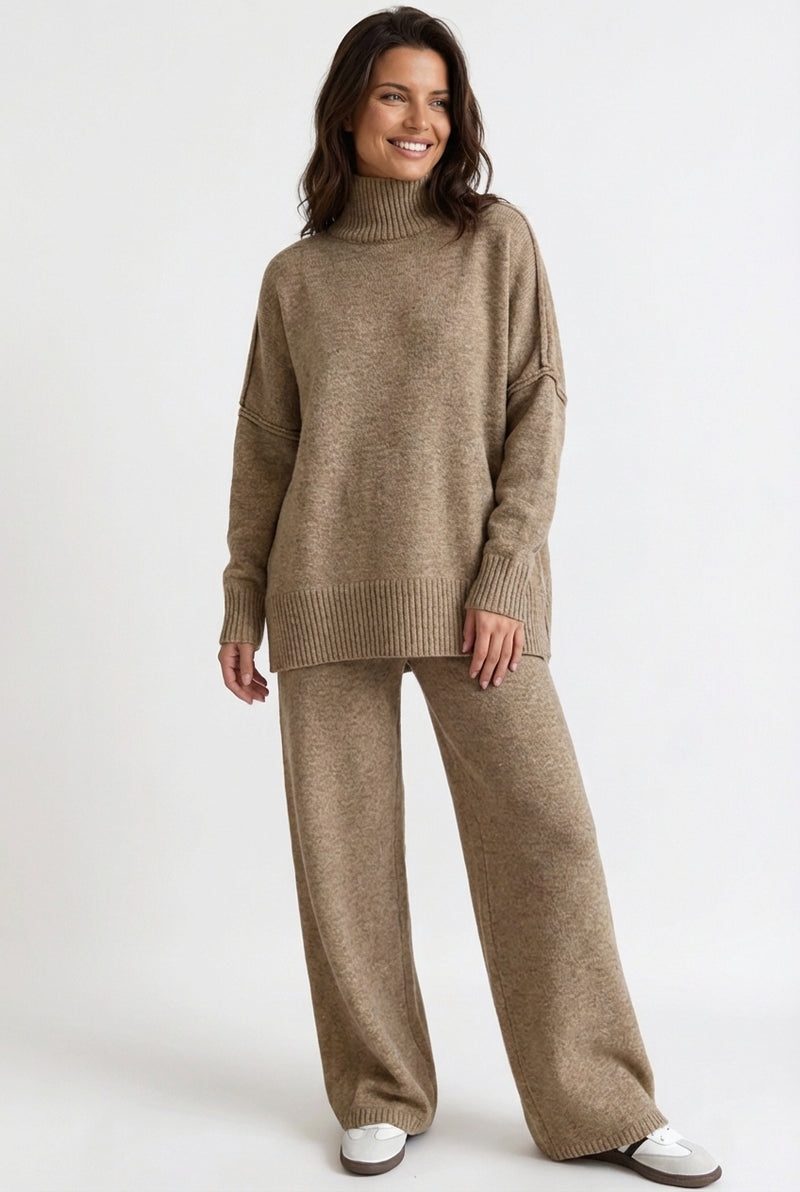 Relaxed Fit Lounge Set-loungewear > lounge set-Laventaire-Camel-S-Laventaire