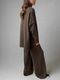Relaxed Fit Lounge Set-loungewear > lounge set-Laventaire-Dark Brown-S-Laventaire