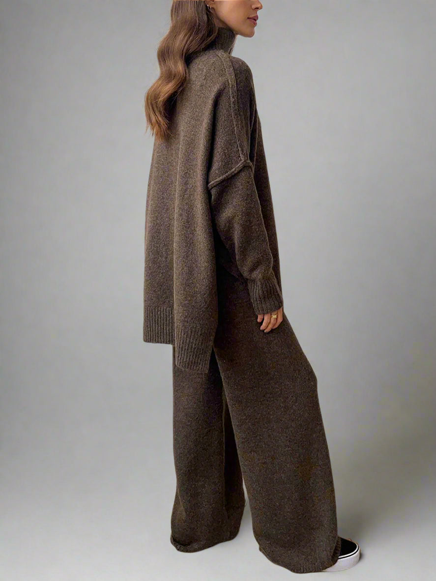 Relaxed Fit Lounge Set-loungewear > lounge set-Laventaire-Dark Brown-S-Laventaire