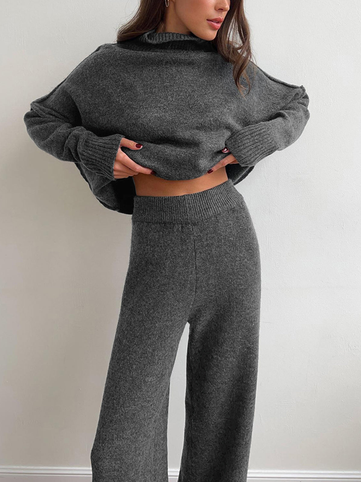 Relaxed Fit Lounge Set-loungewear > lounge set-Laventaire-Dark Gray-S-Laventaire