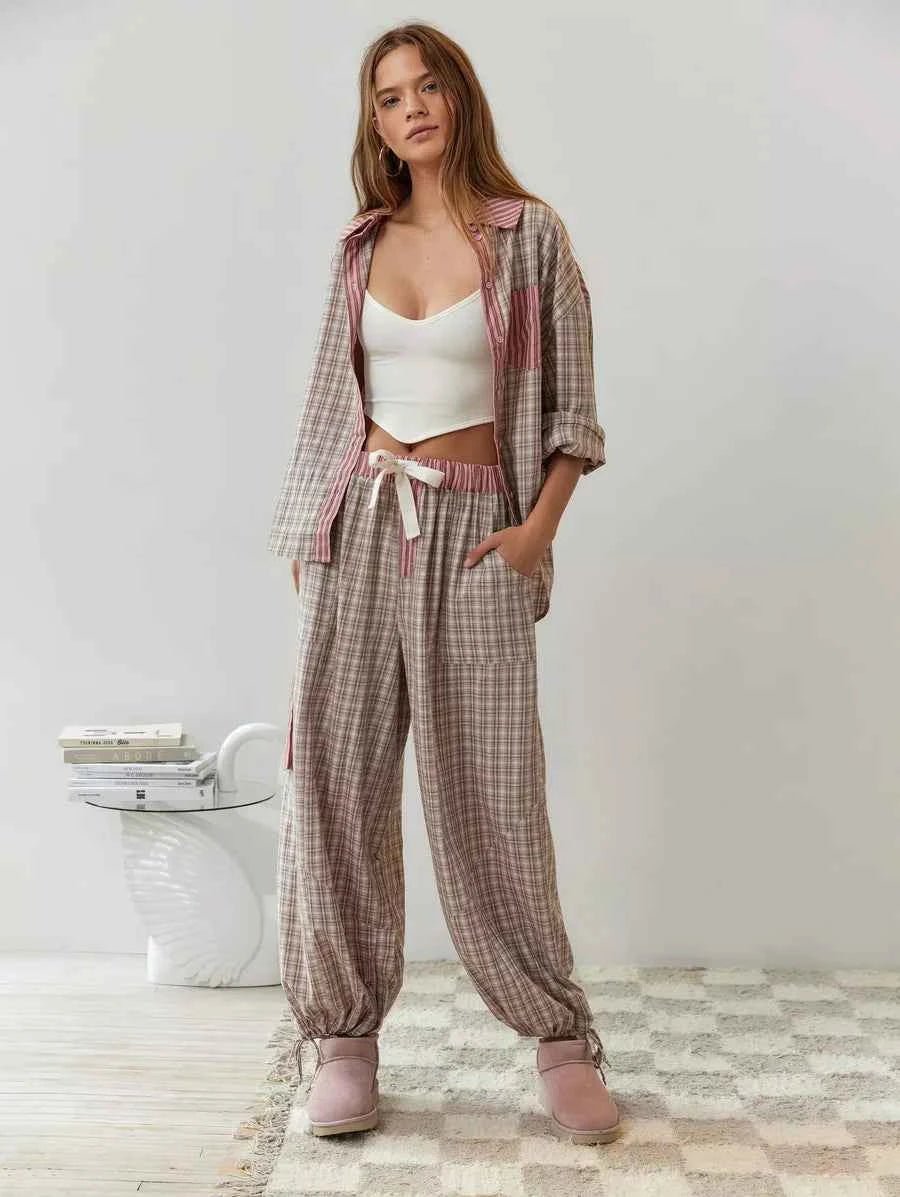 Relaxed Fit Pajama Set-loungewear > pajama set-Laventaire-Pink-S-Laventaire