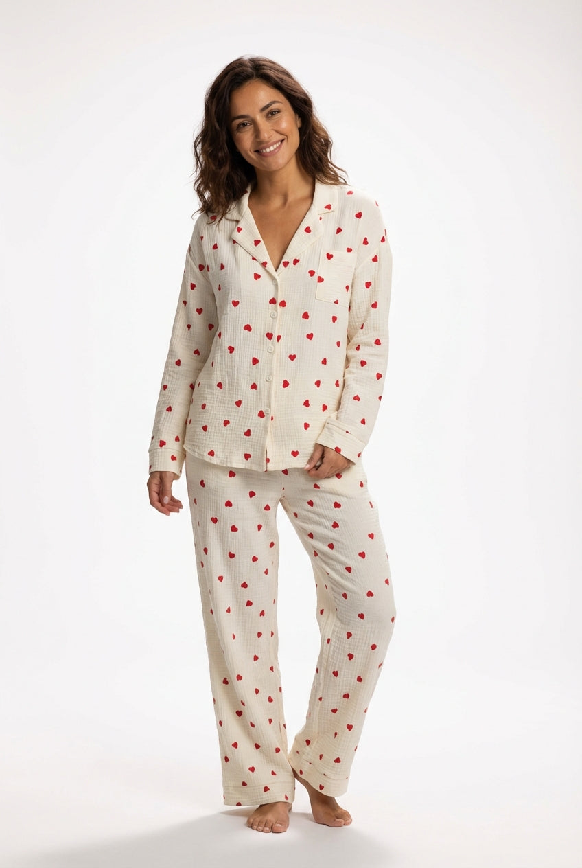 Relaxed Fit Pajama Set-loungewear > pajama set-Laventaire-White-S-Laventaire