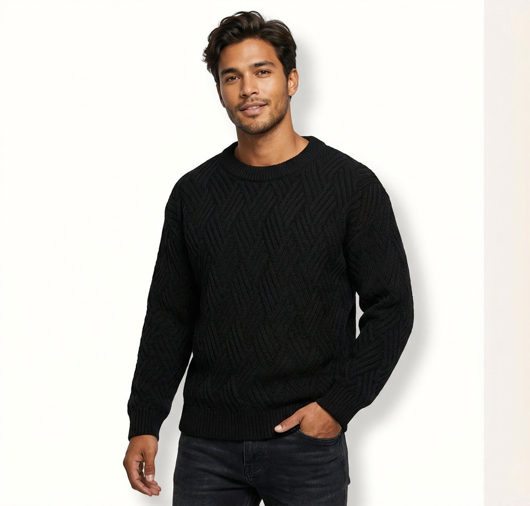 Relaxed Fit Pullover Sweater-sweaters > pullover sweater-Laventaire-Black-S-Laventaire