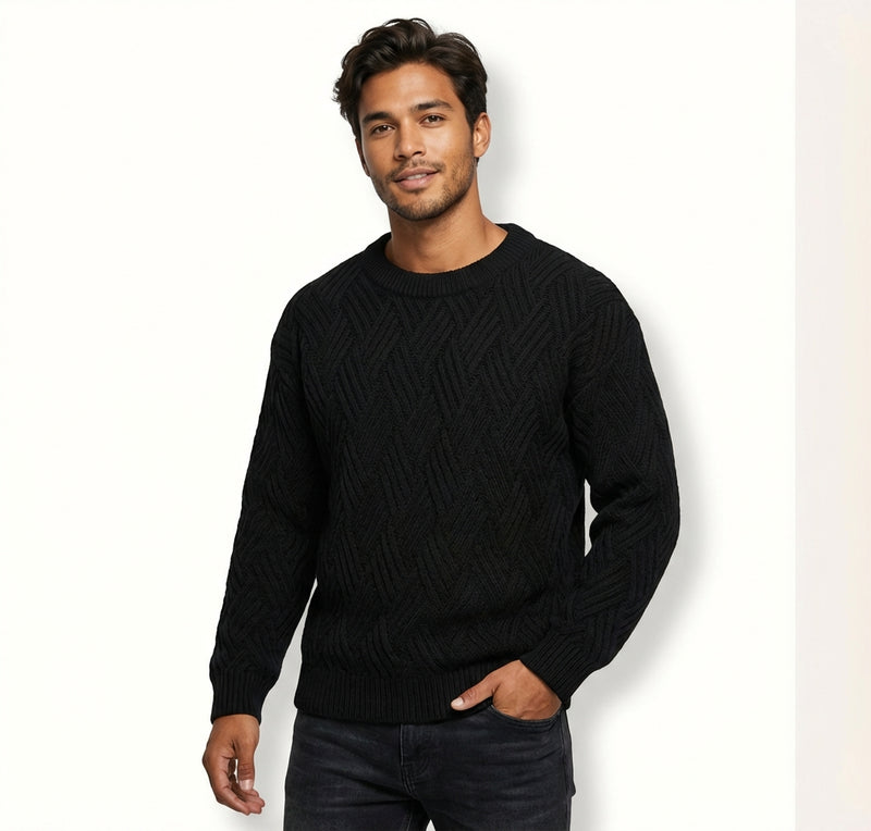 Relaxed Fit Pullover Sweater-sweaters > pullover sweater-Laventaire-Black-S-Laventaire