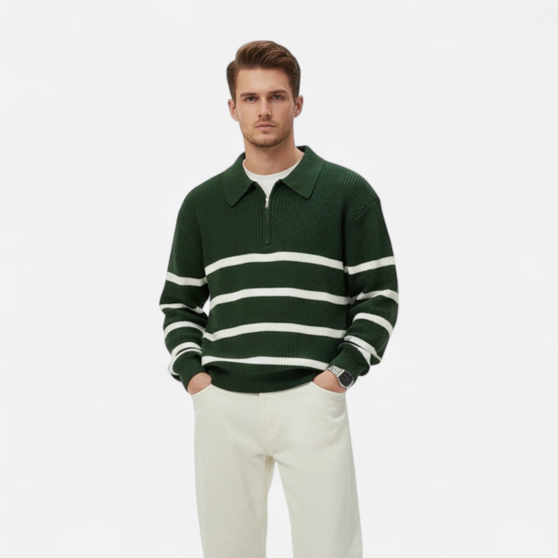 Relaxed Fit Quarter-Zip Sweater-sweaters > quarter-zip sweater-Laventaire-Laventaire