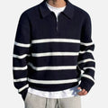 Relaxed Fit Quarter-Zip Sweater-sweaters > quarter-zip sweater-Laventaire-Navy Blue-M-Laventaire