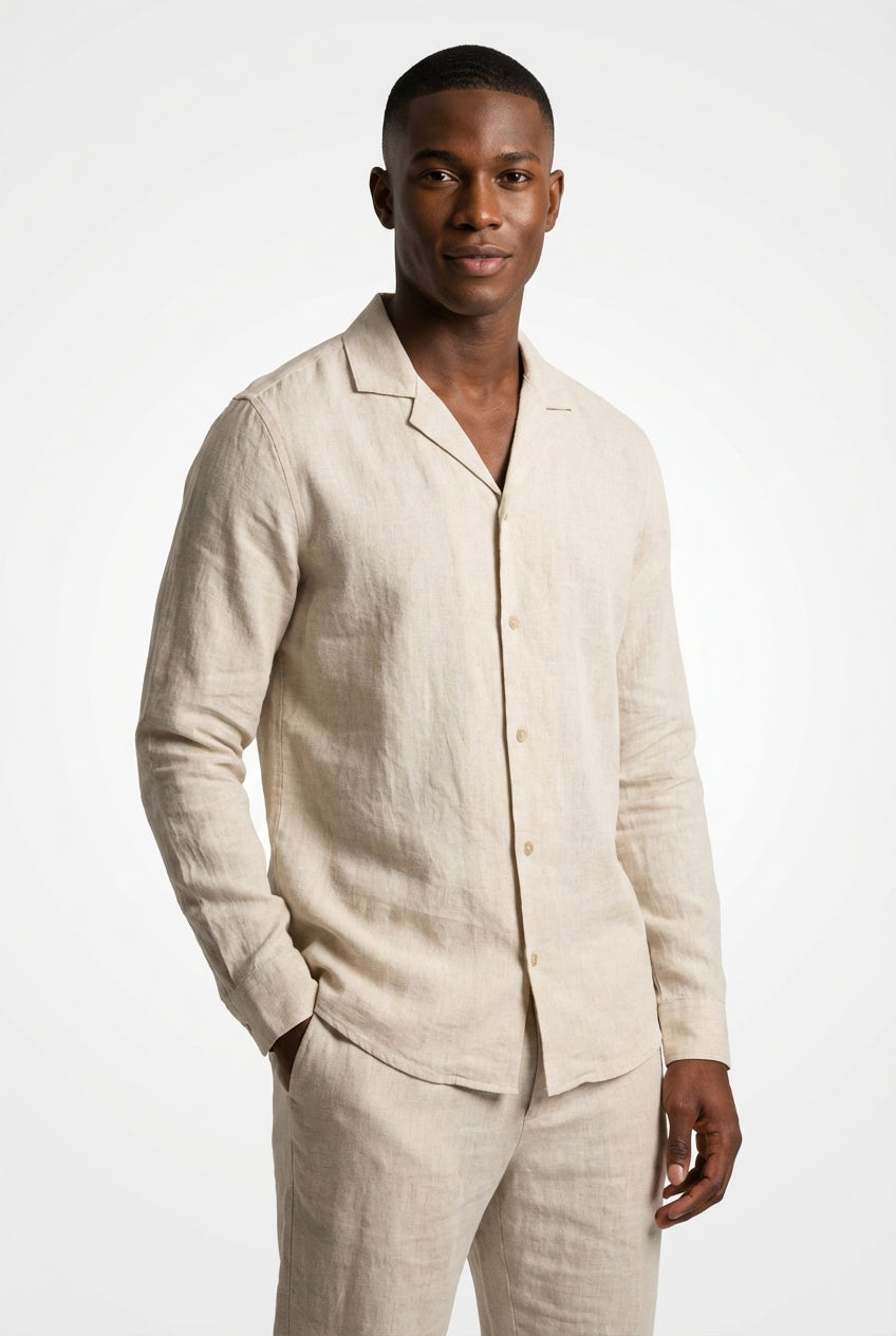 Relaxed Fit Shirt Pants Set-sets > shirt pants set-Laventaire-Beige-S-Laventaire