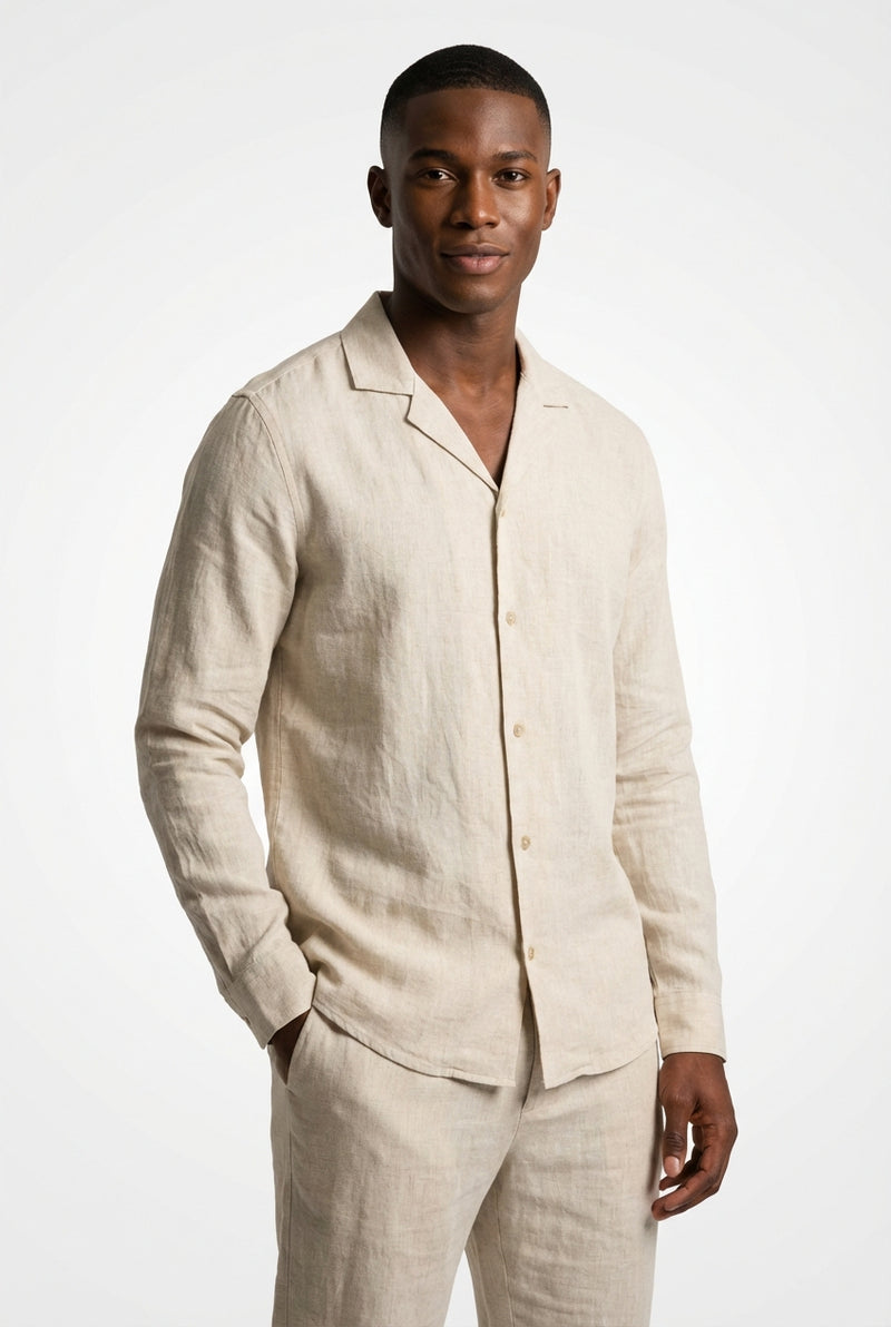 Relaxed Fit Shirt Pants Set-sets > shirt pants set-Laventaire-Beige-S-Laventaire