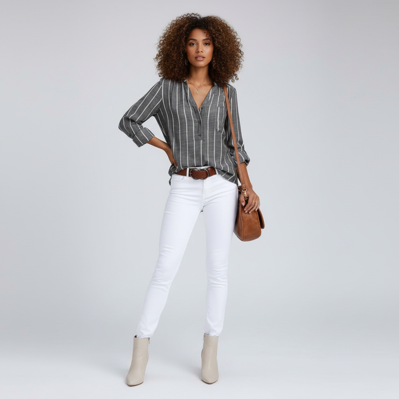Relaxed Fit Stripe Blouse-tops > blouses-Laventaire-Laventaire
