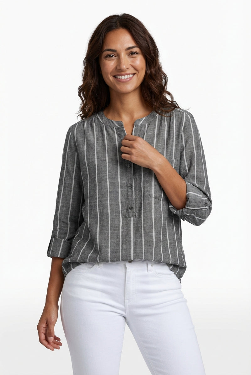 Relaxed Fit Stripe Blouse-tops > blouses-Laventaire-Gray-S-Laventaire
