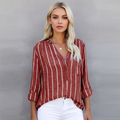 Relaxed Fit Stripe Blouse-tops > blouses-Laventaire-Red-S-Laventaire